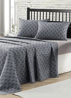 Mundo Lar - Jogo de Cama 150 Fios Cinza Queen 4 Peças - MUNDO LAR