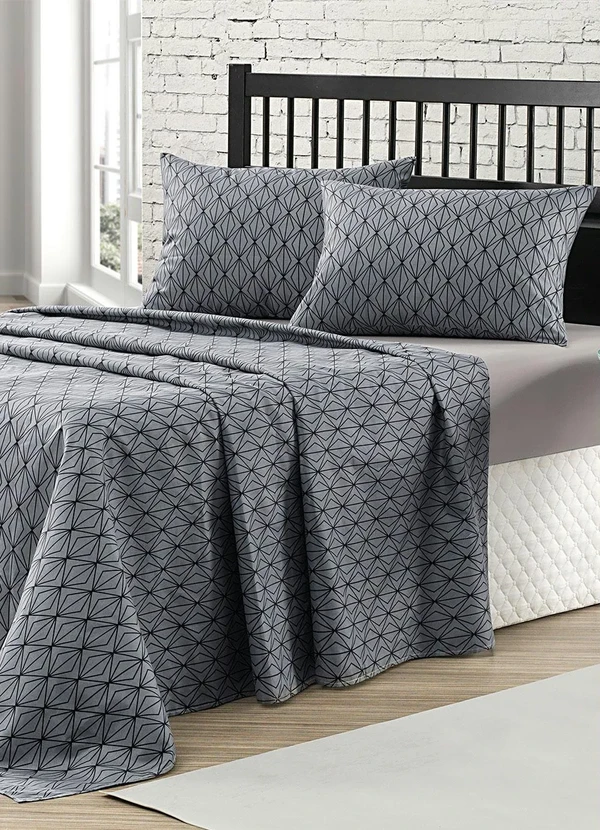 Mundo Lar - Jogo de Cama 150 Fios Cinza Queen 4 Peças
