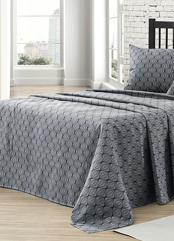 Mundo Lar - Jogo de Cama 150 Fios Cinza Queen 4 Peças 2