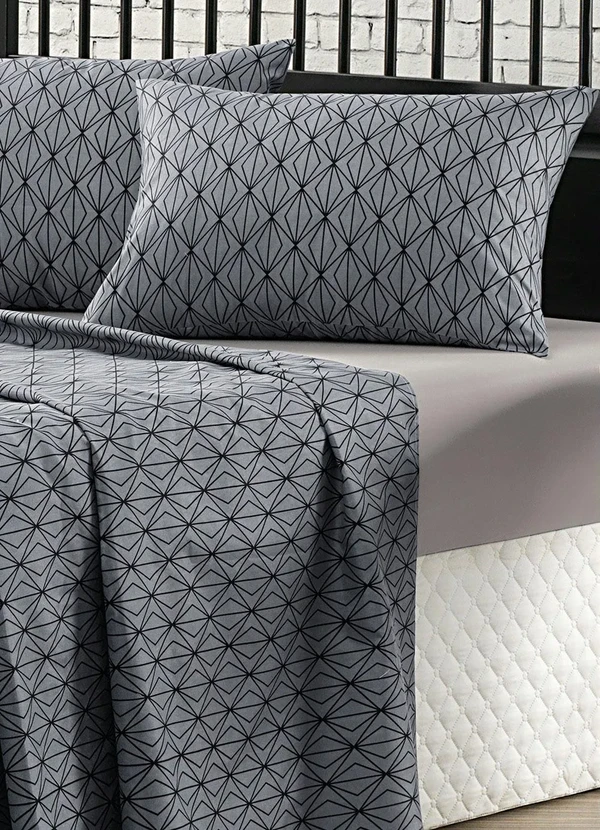 Mundo Lar - Jogo de Cama 150 Fios Cinza Queen 4 Peças 3