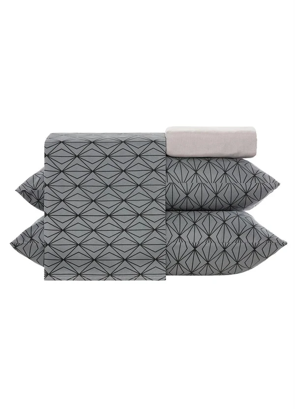 Mundo Lar - Jogo de Cama 150 Fios Cinza Queen 4 Peças 5