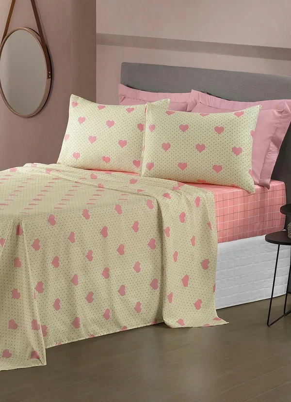 Mundo Lar - Jogo de Cama 150 Fios Coração Queen 4 Peças