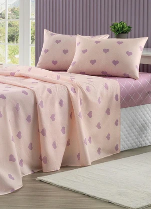 Mundo Lar - Jogo de Cama 150 Fios Coração Queen 4 Peças - MUNDO LAR