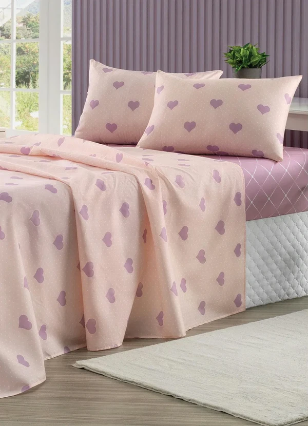 Mundo Lar - Jogo de Cama 150 Fios Coração Queen 4 Peças
