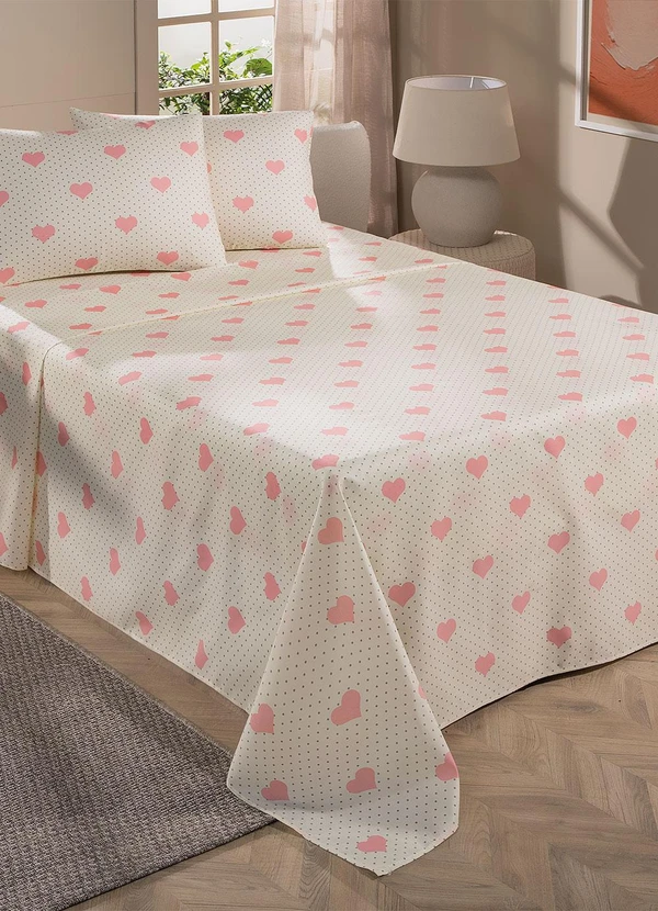 Mundo Lar - Jogo de Cama 150 Fios Coração Queen 4 Peças 1