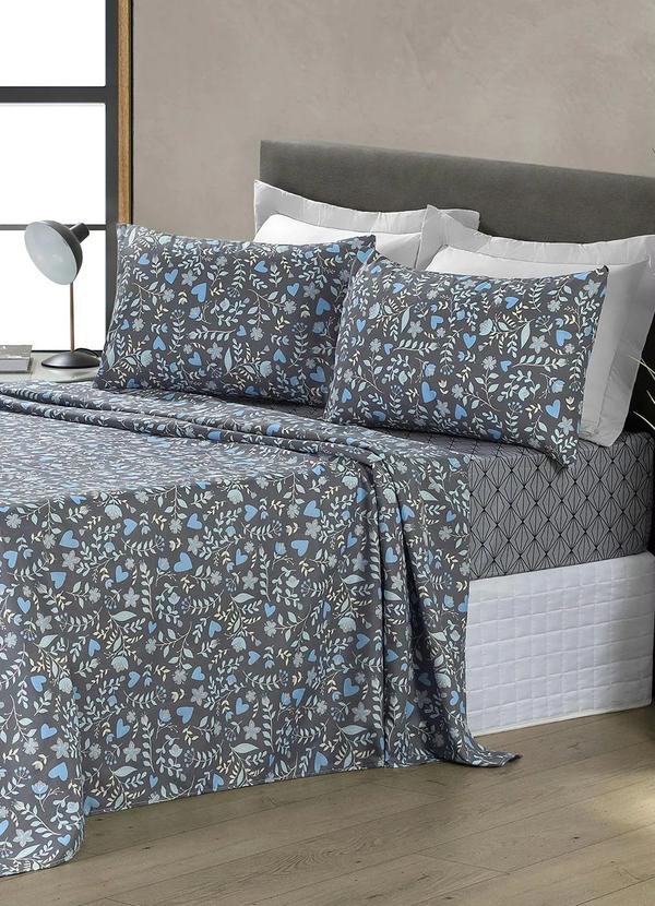 Mundo Lar - Jogo de Cama 150 Fios Floral Queen 4 Peças