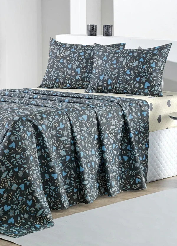Mundo Lar - Jogo de Cama 150 Fios Floral Queen 4 Peças