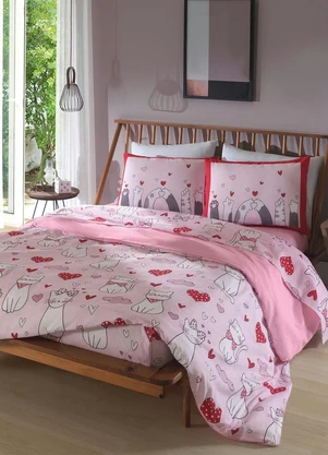 Mundo Lar - Jogo de Cama 150 Fios Gatinhas Queen 4 Peças - MUNDO LAR