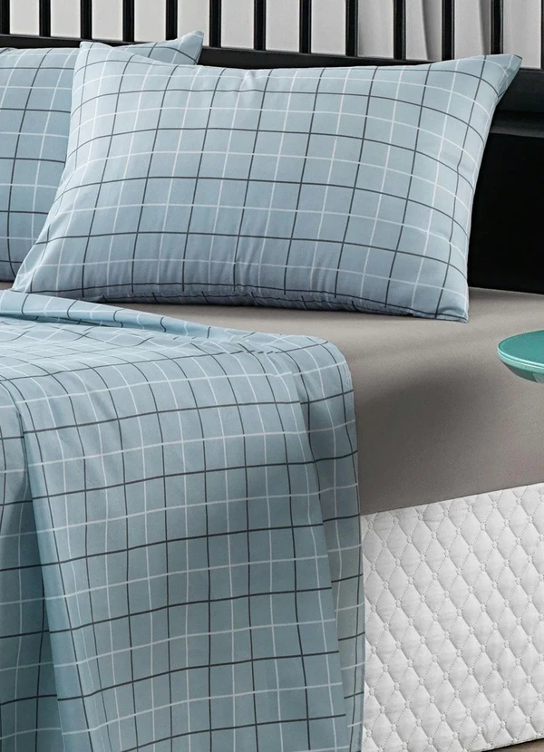 Mundo Lar - Jogo de Cama 150 Fios Grid Azul Queen 4 Peças 3