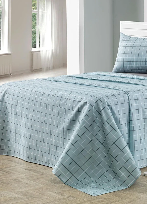 Mundo Lar - Jogo de Cama 150 Fios Grid Azul Queen 4 Peças 2