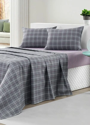 Mundo Lar - Jogo de Cama 150 Fios Grid King 4 Peças - MUNDO LAR