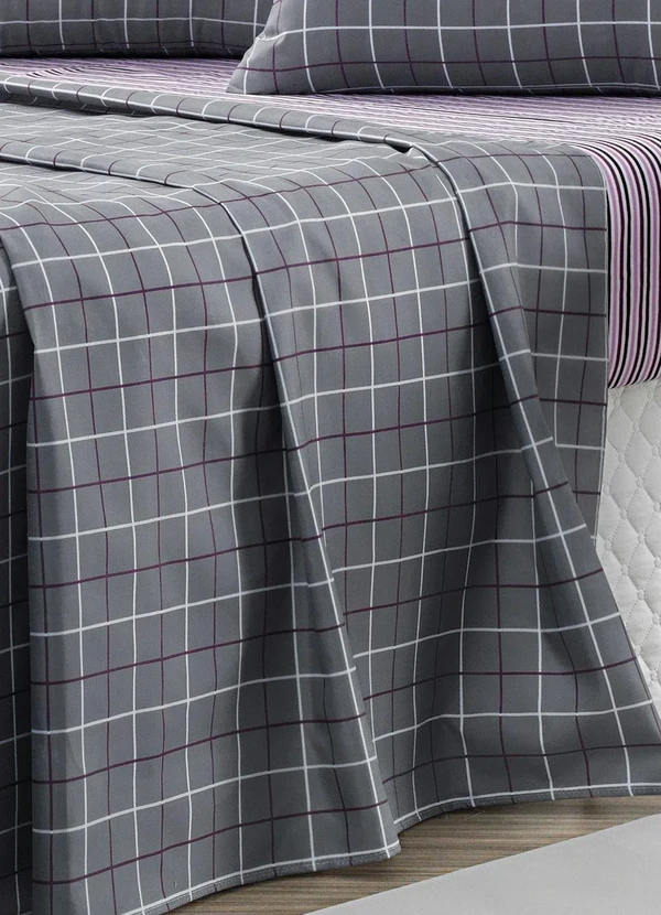 Mundo Lar - Jogo de Cama 150 Fios Grid King 4 Peças 4