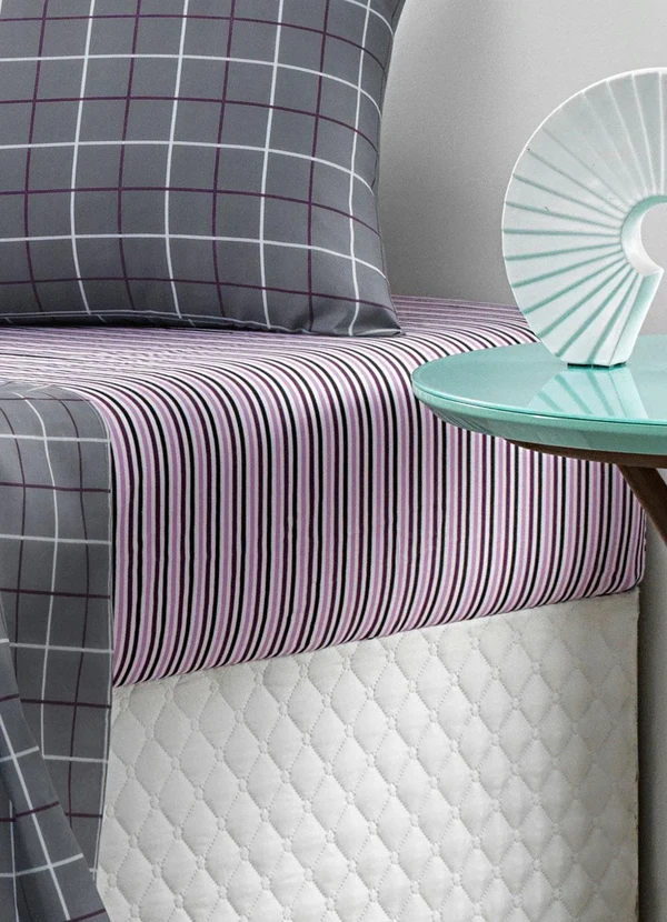 Mundo Lar - Jogo de Cama 150 Fios Grid King 4 Peças 5