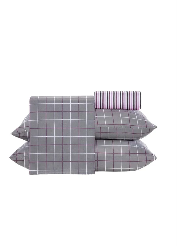 Mundo Lar - Jogo de Cama 150 Fios Grid King 4 Peças 6