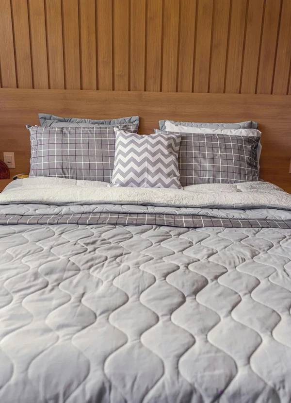 Mundo Lar - Jogo de Cama 150 Fios Grid King 4 Peças 9