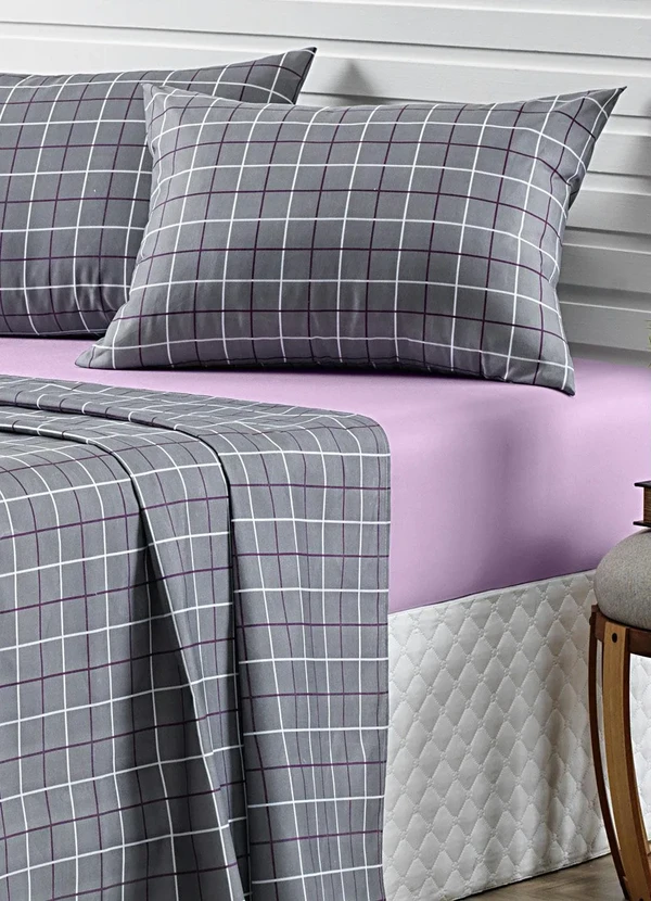 Mundo Lar - Jogo de Cama 150 Fios Grid King 4 Peças 3