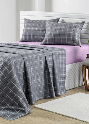 Mundo Lar - Jogo de Cama 150 Fios Grid Queen 4 Peças - MUNDO LAR