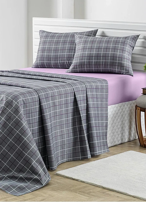 Mundo Lar - Jogo de Cama 150 Fios Grid Queen 4 Peças