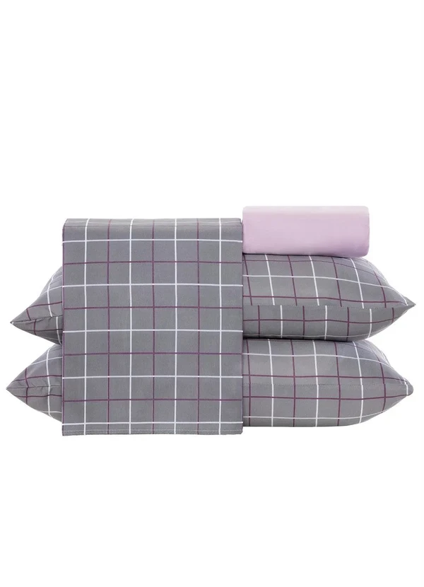 Mundo Lar - Jogo de Cama 150 Fios Grid Queen 4 Peças 5