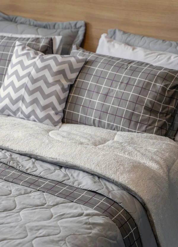 Mundo Lar - Jogo de Cama 150 Fios Grid Queen 4 Peças 7