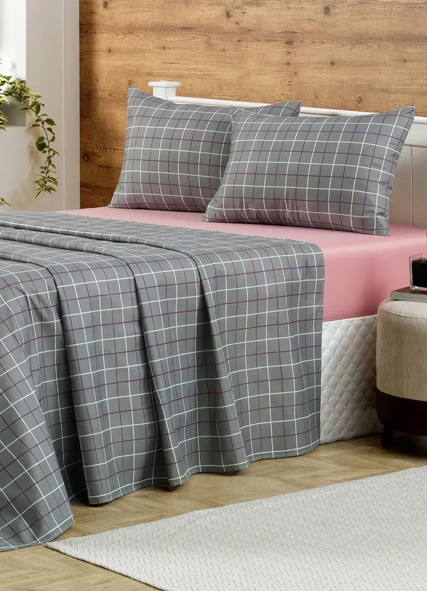 Mundo Lar - Jogo de Cama 150 Fios Grid Queen 4 Peças