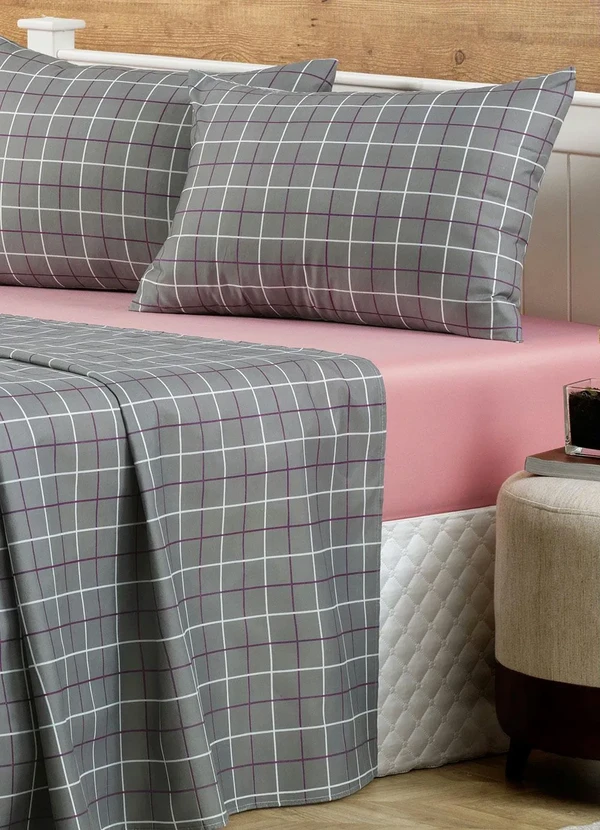 Mundo Lar - Jogo de Cama 150 Fios Grid Queen 4 Peças 3