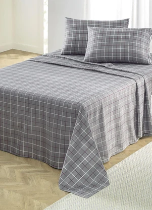 Mundo Lar - Jogo de Cama 150 Fios Grid Queen 4 Peças - MUNDO LAR