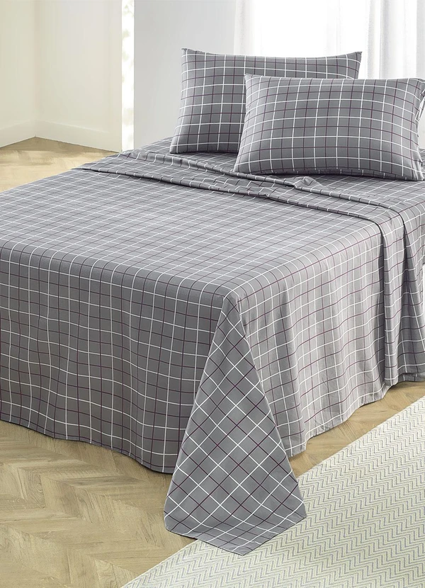 Mundo Lar - Jogo de Cama 150 Fios Grid Queen 4 Peças