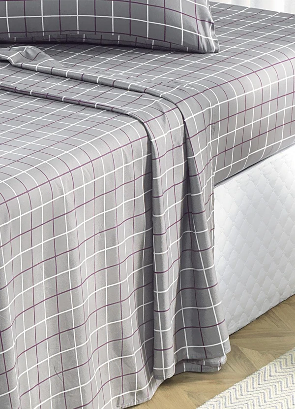 Mundo Lar - Jogo de Cama 150 Fios Grid Queen 4 Peças 2