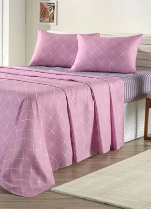 Mundo Lar - Jogo de Cama 150 Fios Lilás Queen 4 Peças - MUNDO LAR