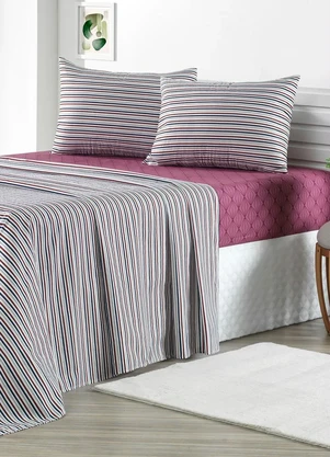 Mundo Lar - Jogo de Cama 150 Fios Listras Queen 4 Peças - MUNDO LAR