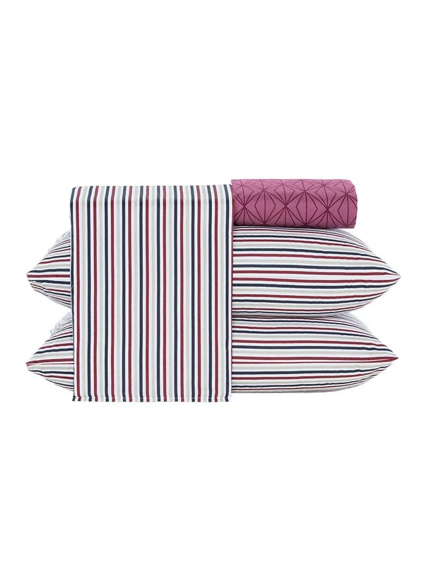 Mundo Lar - Jogo de Cama 150 Fios Listras Queen 4 Peças 6