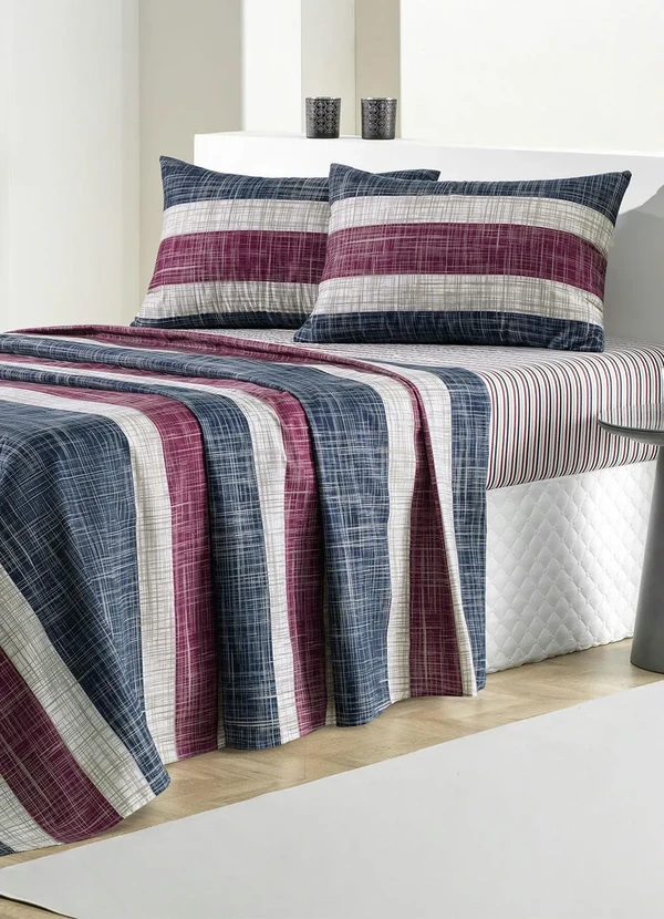 Mundo Lar - Jogo de Cama 150 Fios Listras Queen 4 Peças