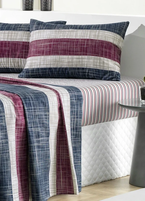 Mundo Lar - Jogo de Cama 150 Fios Listras Queen 4 Peças 3