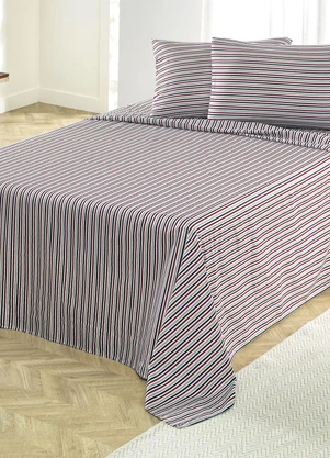 Mundo Lar - Jogo de Cama 150 Fios Listras Queen 4 Peças - MUNDO LAR