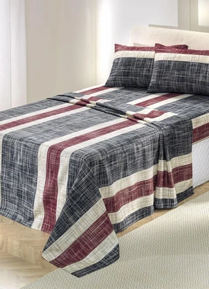 Mundo Lar - Jogo de Cama 150 Fios Listras Queen 4 Peças - MUNDO LAR