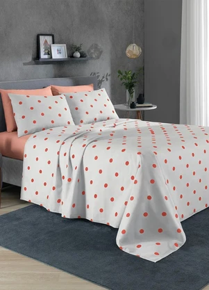 Mundo Lar - Jogo de Cama 150 Fios Poá Salmão Queen 4 Peças - MUNDO LAR