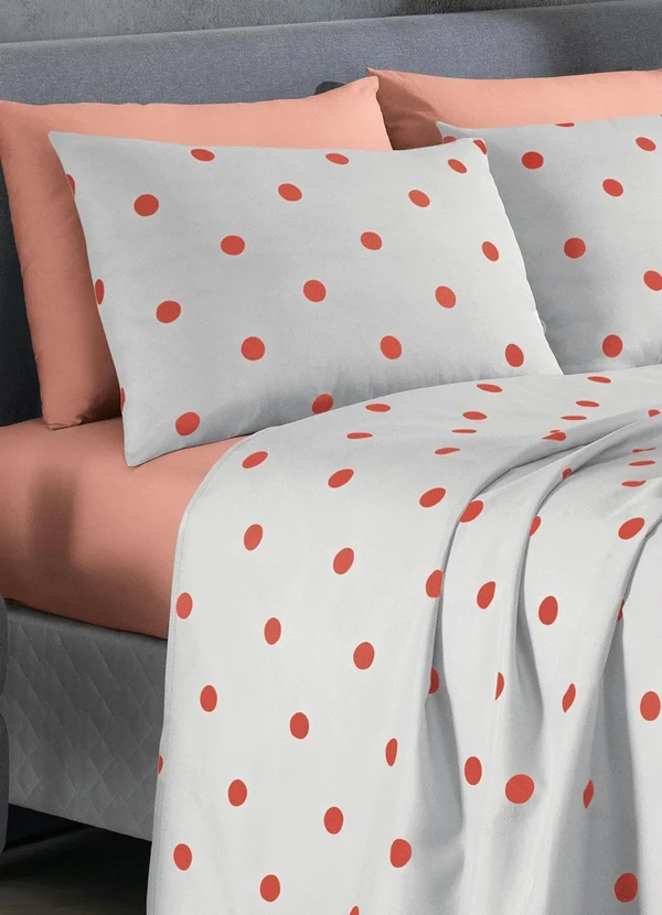 Mundo Lar - Jogo de Cama 150 Fios Poá Salmão Queen 4 Peças 4