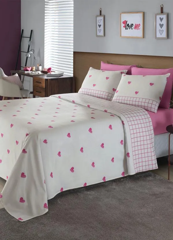 Mundo Lar - Jogo de Cama 150 Fios Rosa Queen 4 Peças