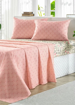 Mundo Lar - Jogo de Cama 150 Fios Rosa Queen 4 Peças - MUNDO LAR