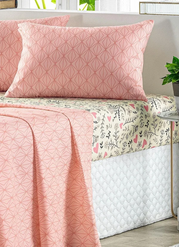 Mundo Lar - Jogo de Cama 150 Fios Rosa Queen 4 Peças 3