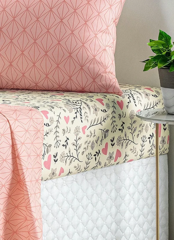 Mundo Lar - Jogo de Cama 150 Fios Rosa Queen 4 Peças 5