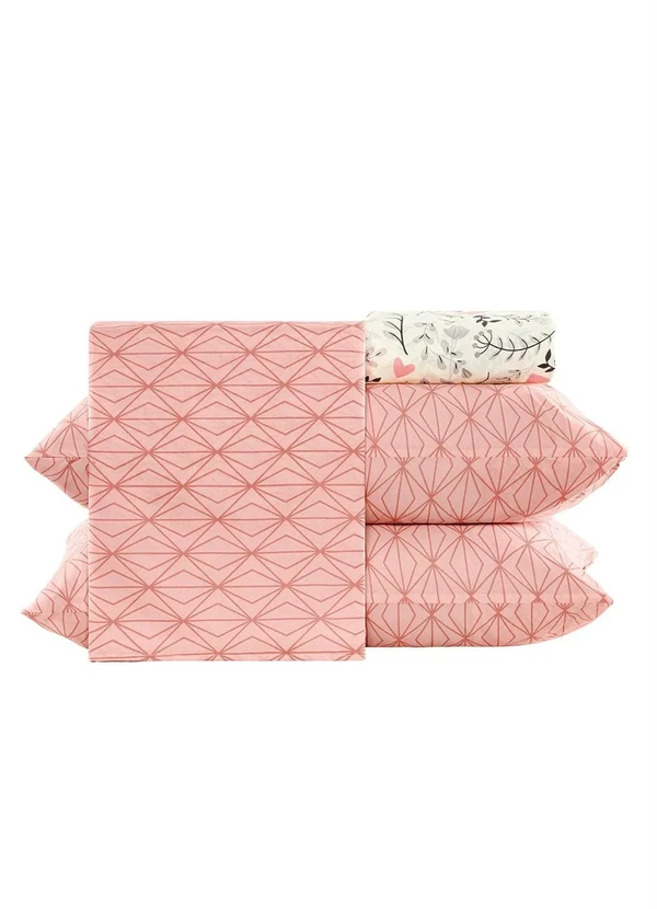 Mundo Lar - Jogo de Cama 150 Fios Rosa Queen 4 Peças 6