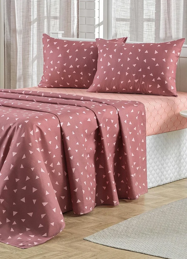 Mundo Lar - Jogo de Cama 150 Fios Rosa Queen 4 Peças