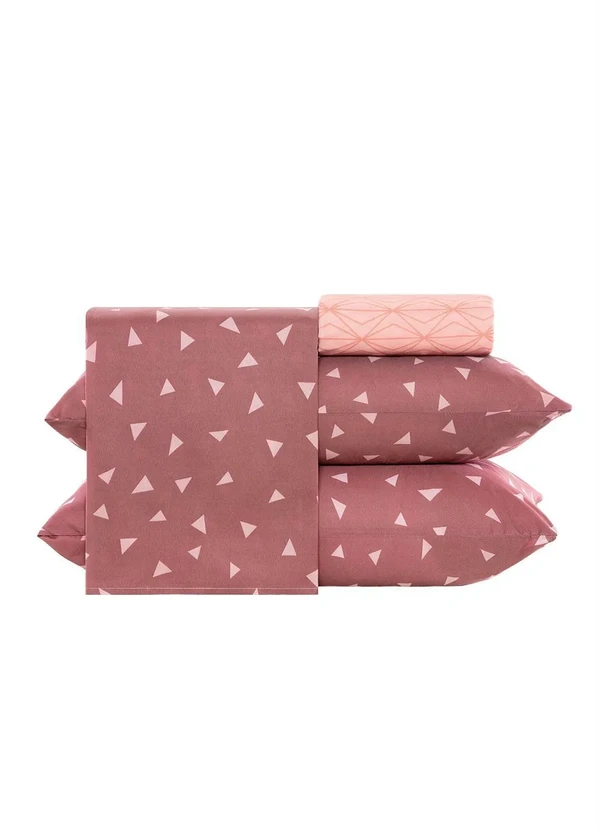 Mundo Lar - Jogo de Cama 150 Fios Rosa Queen 4 Peças 6