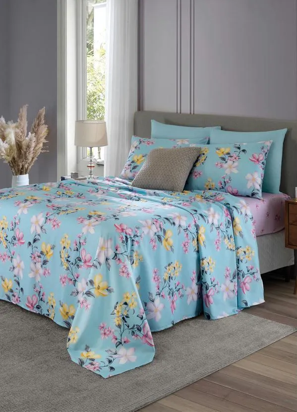 Mundo Lar - Jogo de Cama 200 Fios Azul Queen 4 Peças
