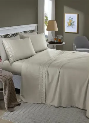 Mundo Lar - Jogo de Cama 200 Fios Bege Queen 4 Peças - MUNDO LAR