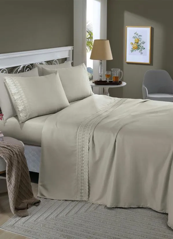 Mundo Lar - Jogo de Cama 200 Fios Bege Queen 4 Peças