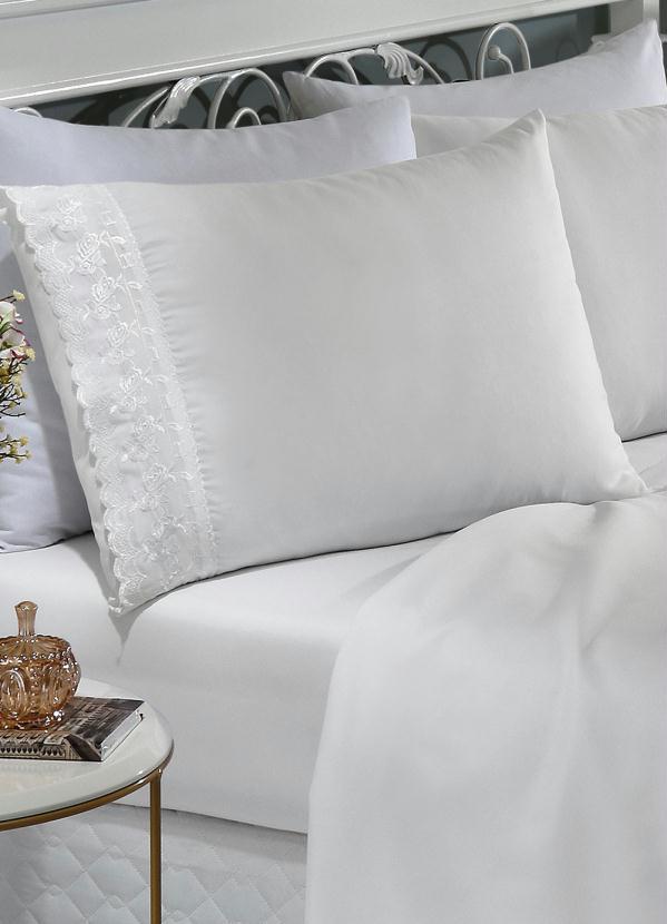 Mundo Lar - Jogo de Cama 200 Fios Branco Queen 4 Peças 3
