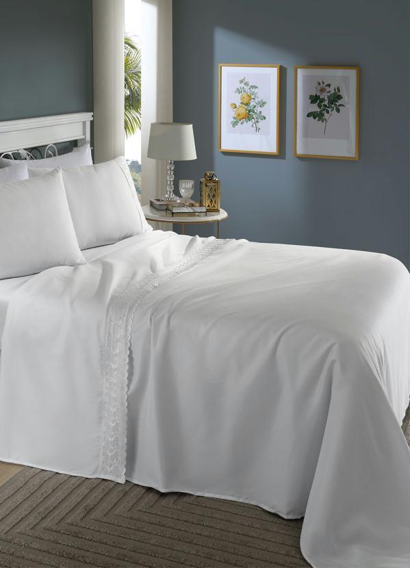 Mundo Lar - Jogo de Cama 200 Fios Branco Queen 4 Peças 7